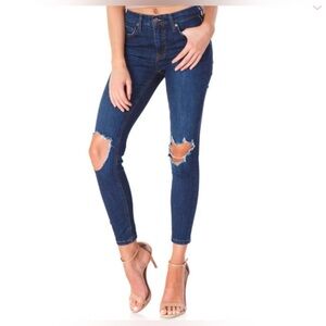 FREE PEOPLE Jeans Women’s Size 29 High-Rise Frayed Hem Busted‎ Knee Skinny